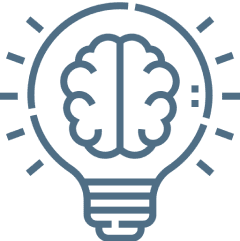 Brain inside a lightbulb, symbolizing creativity.